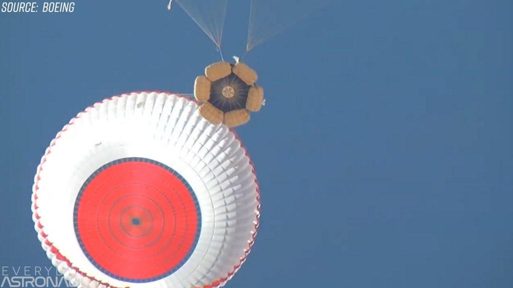 Boeing Starliner parachutes and airbag landing