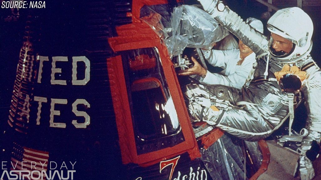 John Glenn boards the mercury capsule windows abort system