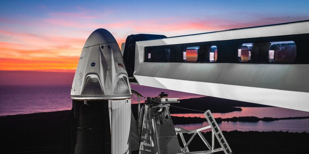 SpaceX Crew Dragon DM-1 on LC-39A with access arm