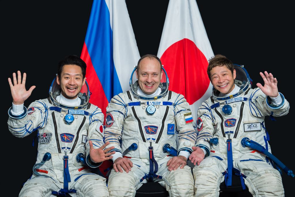 Soyuz MS-20 main crew, Yozo Hirano, Alexander Misurkin, Yusaku Maezawa.