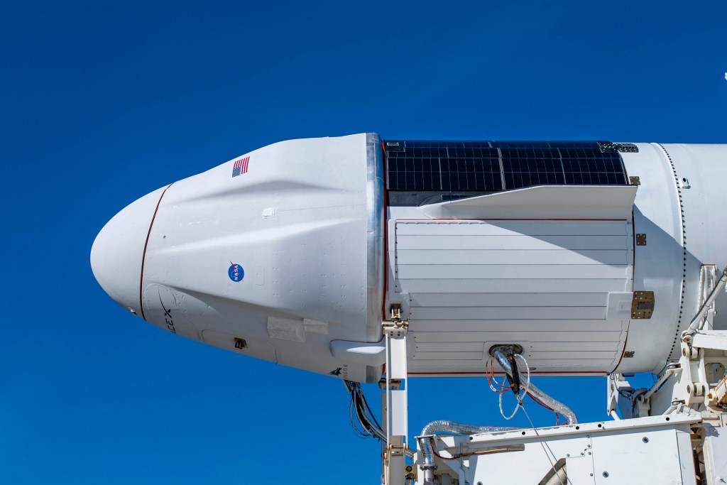 Cargo Dragon 2 atop a Falcon 9 Block 5 rocket before the CRS-21 mission