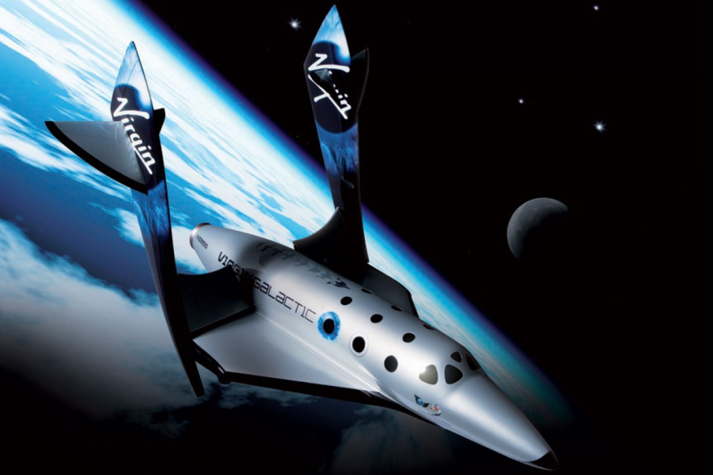 SpaceShipTwo in the feathered configuration